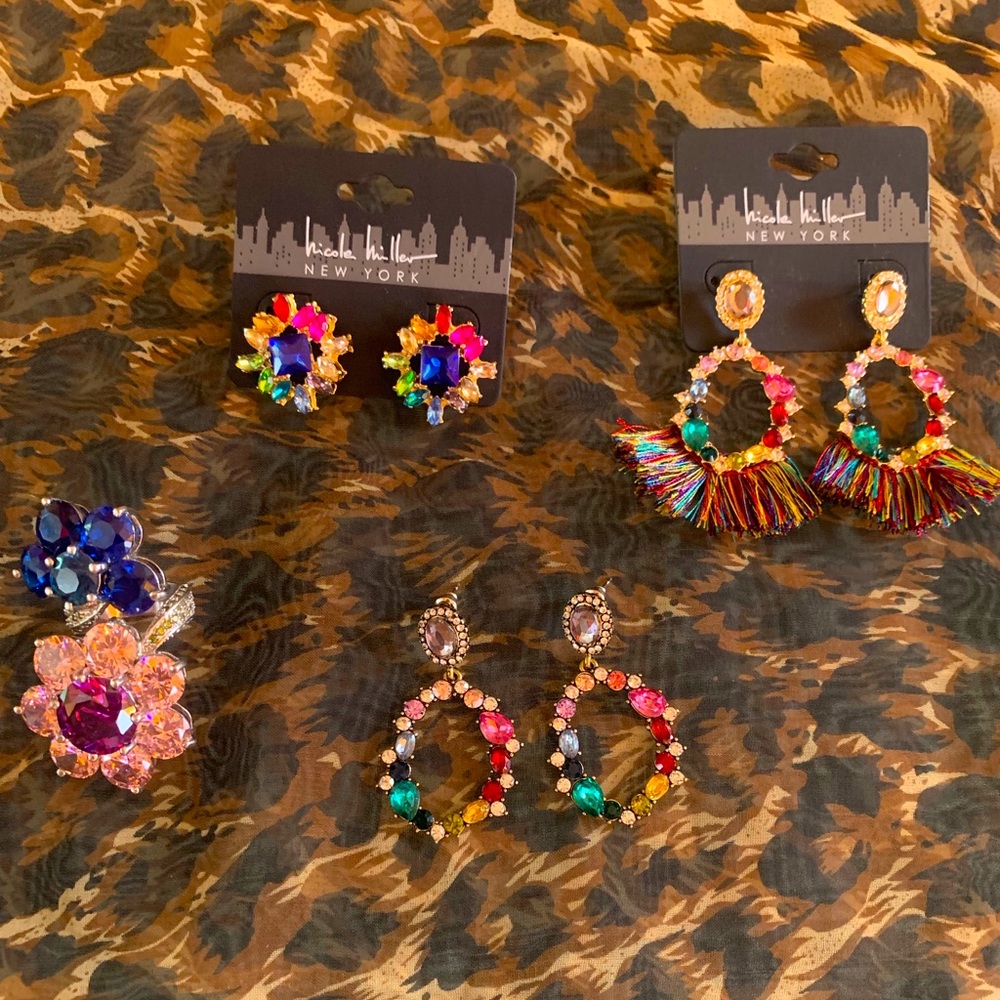 Rainbow crystal Nicole Miller Earings/Ring Set